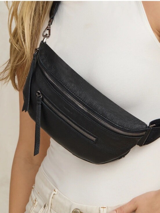 Hammitt Handbags - Hammitt "Charles" Medium Black Leather Crossbody Belt Bag